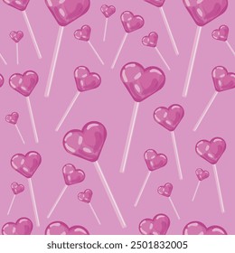 Heart  Lollipop Seamless Pattern. Pink Candy Print. Romantic and Glamour.