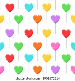 Heart Lollipops seamless pattern on white background.