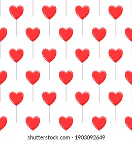 Heart Lollipops seamless pattern on white background.