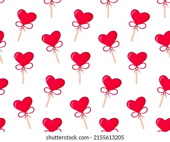 Heart lollipops seamless pattern. Vector illustration.