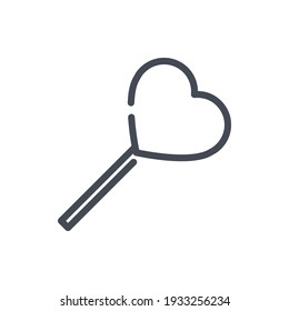 Heart Lollypop Line Icon. Romantic Candy On Stick Vector Outline Sign.