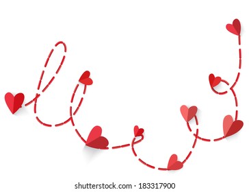 Heart With Long Shadow Connected Red Dotted Line Isolated On White Background. Vector EPS10.