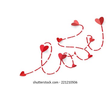 Heart with long shadow connected red dotted line isolated on white background. Vector EPS10.