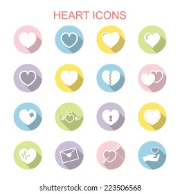 heart long shadow icons, flat vector symbols