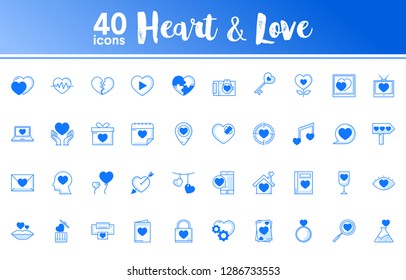 Heart and Love. 40 icons with duo tone color style