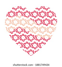 Heart, love of abstract flowers, pattern. Saint Valentine day vector illustration of decorated heart with pink stripe. Stylized symbol of love. Heart with ornate for wedding, web, postcards. fabric