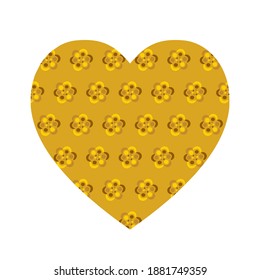 Heart, love of abstract yellow, gold flowers. Saint Valentine day vector illustration of decorated fortuna gold heart with abstract ornate. Stylized symbol of love. Heart for wedding, web, postcards