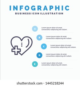 Heart, Love, Add, Plus Blue Infographics Template 5 Steps. Vector Line Icon template