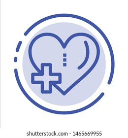 Heart, Love, Add, Plus Blue Dotted Line Line Icon. Vector Icon Template background