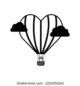 Heart love air balloon icon | Black Vector illustration |