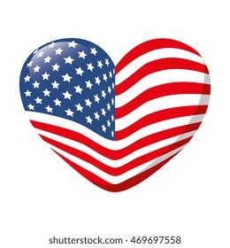 heart love america flag usa red blue white stars striped united national vector  illustration isolated