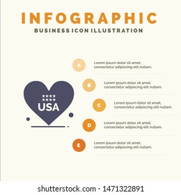 Heart, Love, American, Usa Solid Icon Infographics 5 Steps Presentation Background. Vector Icon Template background