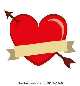 heart love with arrow and ribbon