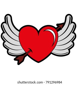 heart love with arrow and wings