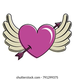 heart love with arrow and wings