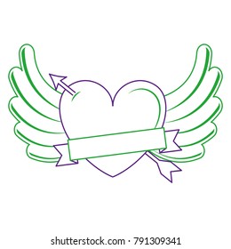 heart love with arrow and wings
