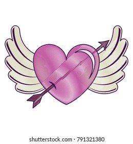 heart love with arrow and wings