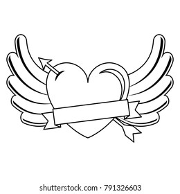 heart love with arrow and wings