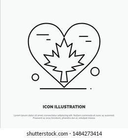 Heart, Love, Autumn, Canada, Leaf Line Icon Vector. Vector Icon Template Background