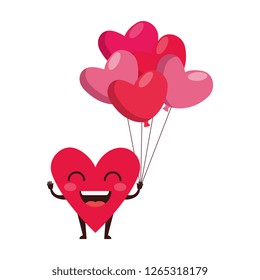 heart love with balloons air kawaii character