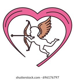 heart love card with cupid angel