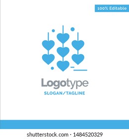 Heart, Love, Chain Blue Solid Logo Template. Place for Tagline. Vector Icon Template background