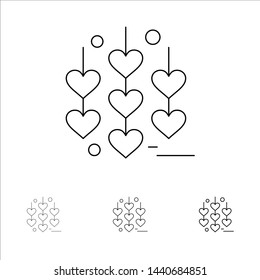 Heart, Love, Chain Bold and thin black line icon set