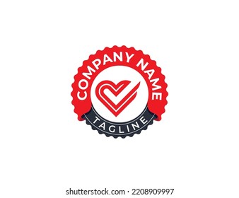 Heart Love Check Stamp Badge Logo Concept icon sign symbol Design Element. Tick, Health Care, Mark, Medical Logotype. Vector illustration template