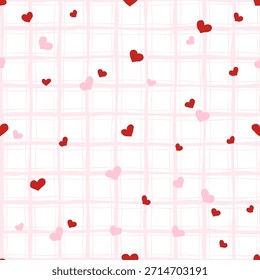 Herzliebe kariertes Raster Hintergrund Vektor nahtloses Muster für Valentinstag Hochzeit Party Feier