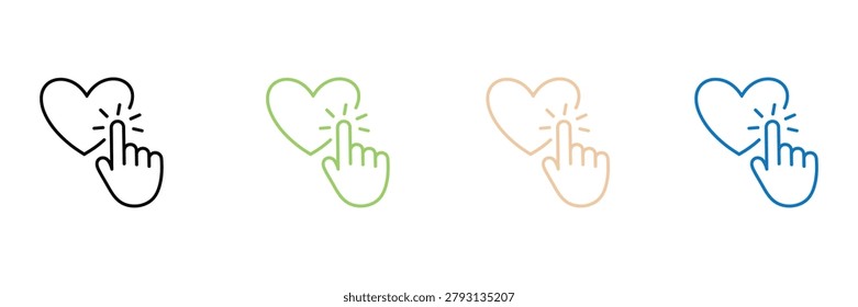 Heart love click icon set, finger touch donation icon, charity like button icon, social network favorite symbol vector illustration