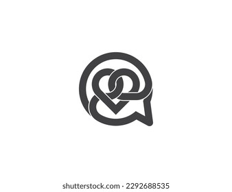 Heart Love Clover Knot with Chat Box Bubble Logo Concept sign symbol icon Design. Consulting, Health Care, Medical, Valentine's Day Logotype. Vector illustration logo template