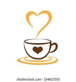 Heart of love coffee cup symbol icon vector illustration