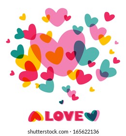 Heart Love. Concept vector card with text. Template for design romantic greeting card, wedding invitation, Valentines day background