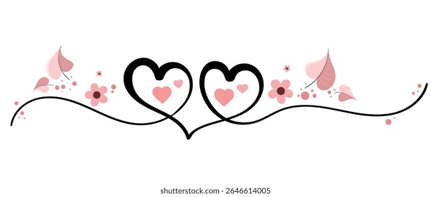 Heart Love couple with ornaments. Celebration my love. Valentines Day. Illustration lovely