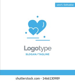 Heart, Love, Couple, Valentine Greetings Blue Solid Logo Template. Place for Tagline. Vector Icon Template background
