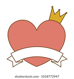 heart love with crown and ribbon