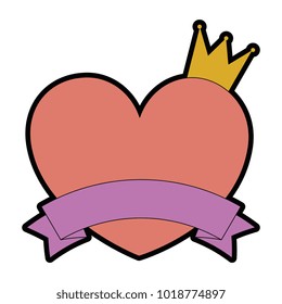 heart love with crown and ribbon