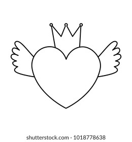 heart love with crown and wings