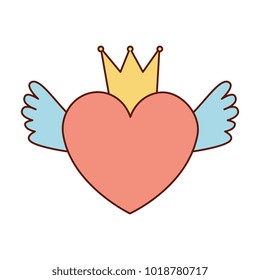 heart love with crown and wings