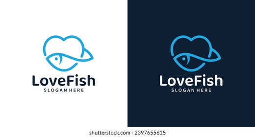 Heart love design template. Fish logo with line art style design graphic vector. Symbol, icon, creative.