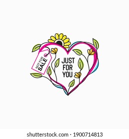 Vector de diseño de corazón o amor con concepto de diseño floral de arte