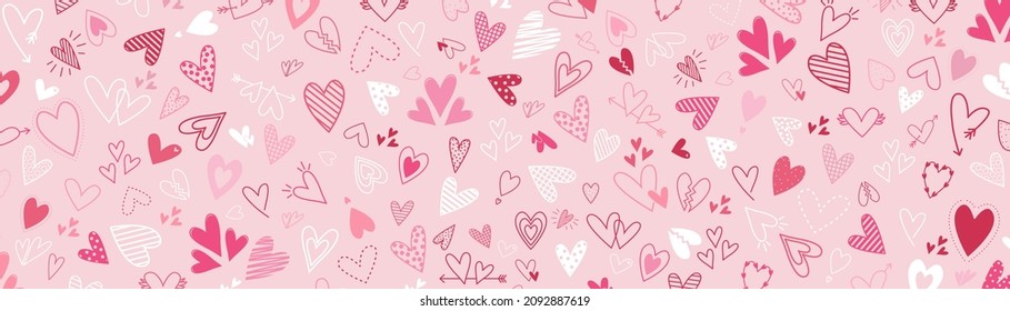 Heart love doodle background. Handwritten amour wallpaper template. Valentine celebration. Stock vector design