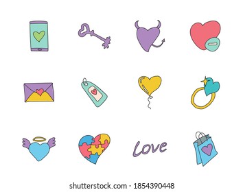 heart love doodles isolated on white. heart love icon set for web design, user interface, mobile apps and print