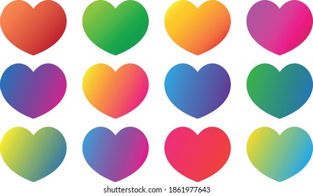 Heart Love Emoji Icon Object Symbol Gradient Vector Art Design Cartoon Isolated Background. Rainbow hearts