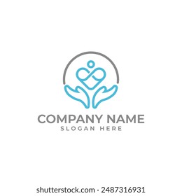 The Heart love and encompass logo showing the infinity love and 2 open hand represent care in soft aqua color lineart