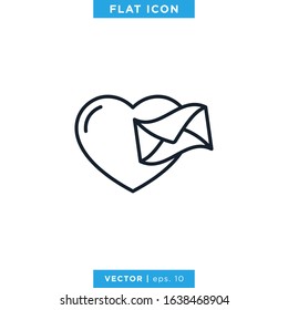 Heart Love And Envelope Icon Vector Logo Design Template. Editable Stroke