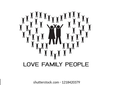 Heart love family line vector on white background.Vector illustration EPS 10.