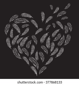 Heart love feather illustration, t-shirt graphics, vectors, typography