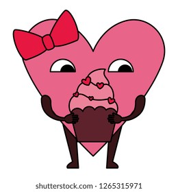 heart love female with cupcake kawaii character