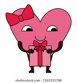 heart love female with gift kawaii character